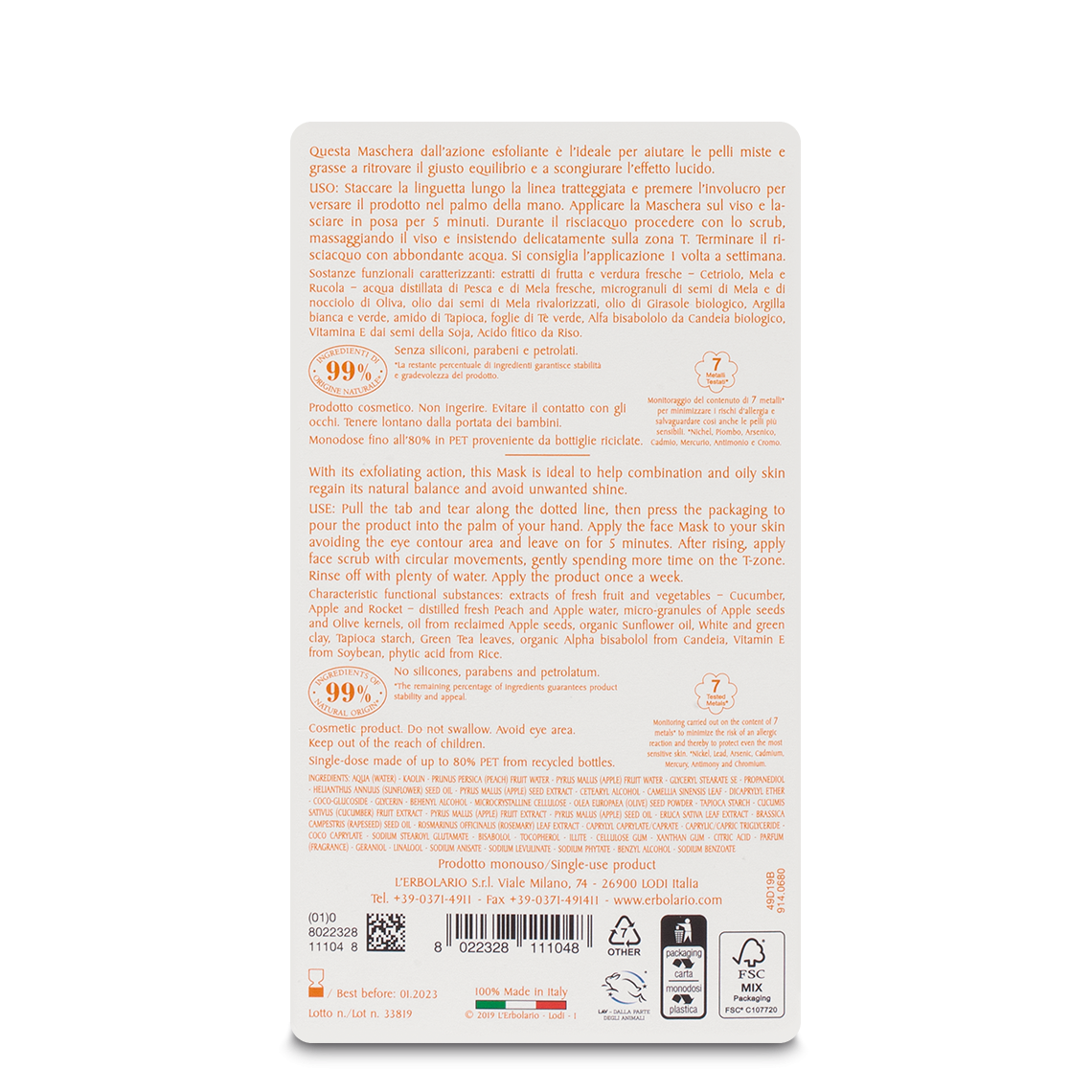 L'erbolario Maschera Scrub Viso Purificante I Colori dell'Orto Saldi Di Fabbrica