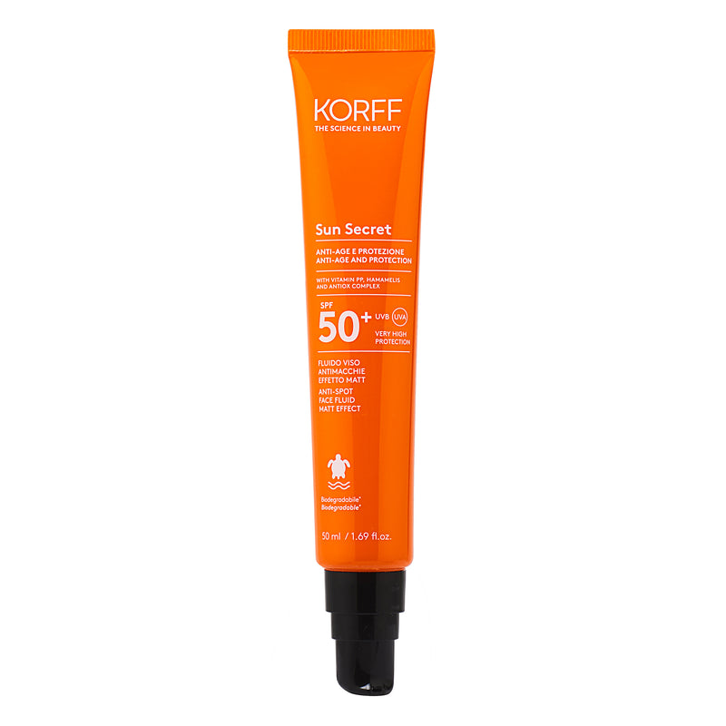 Korff Sun secret fluido viso antimacchie effetto matt spf50+